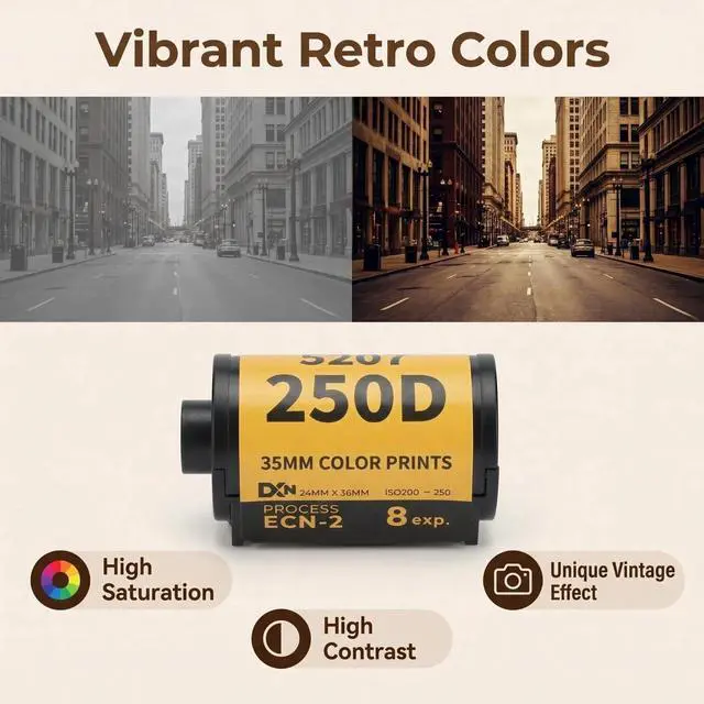 Alt view image 5 of 7 - 35mm Color Print Film Professional Wide Exposure Range ECN 2 Process Colour Print Camera Film for 135 Camera, 8 Sheet, 200-250, 1.9 x 1.1 in