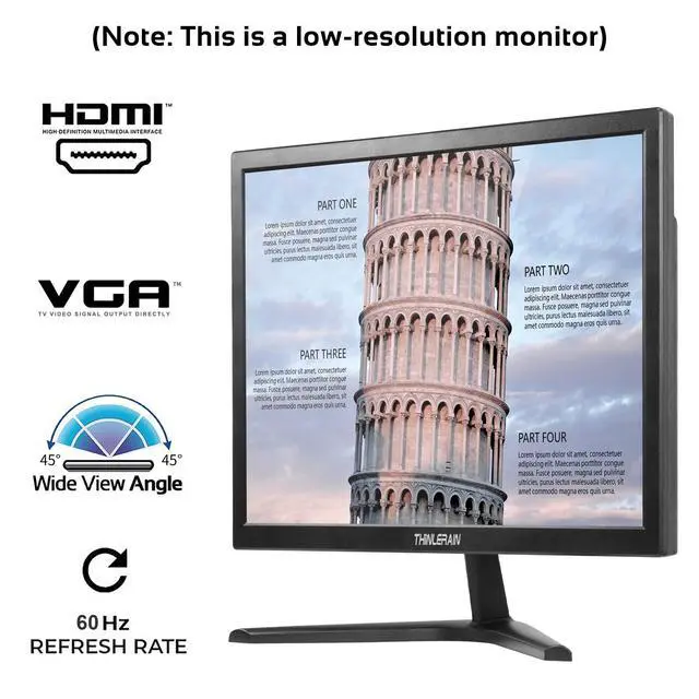 Alt view image 2 of 7 - PC Monitor 17-inch 4:3 LED Backlit Monitor 1280 X 1024, 60 Hz Refresh Rate, 5Ms Response Time, VESA Mountable, VGA, HDMI, TN Panel, Built-in Speakers