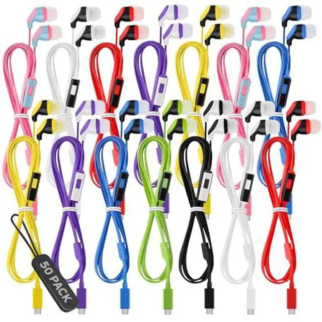 Alt view image 2 of 7 - 50 Pack Bulk USB C Headphones with Mic, Type C Wired Earbuds Noise Cancelling Earphones Compatible with iPhone 16/15 Pro Max Plus, iPad Pro, Galaxy S23/S22/S21/Ultra, Pixel 8/7/6, Kindle Fire Max 11
