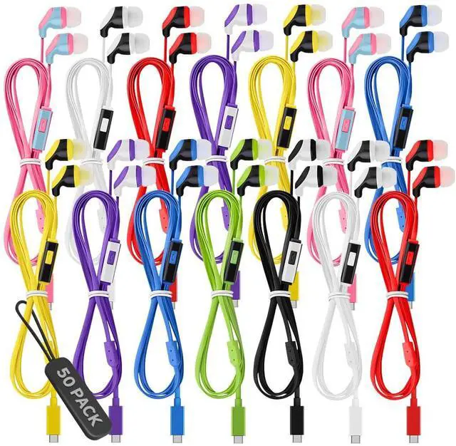 Main image of 50 Pack Bulk USB C Headphones with Mic, Type C Wired Earbuds Noise Cancelling Earphones Compatible with iPhone 16/15 Pro Max Plus, iPad Pro, Galaxy S23/S22/S21/Ultra, Pixel 8/7/6, Kindle Fire Max 11