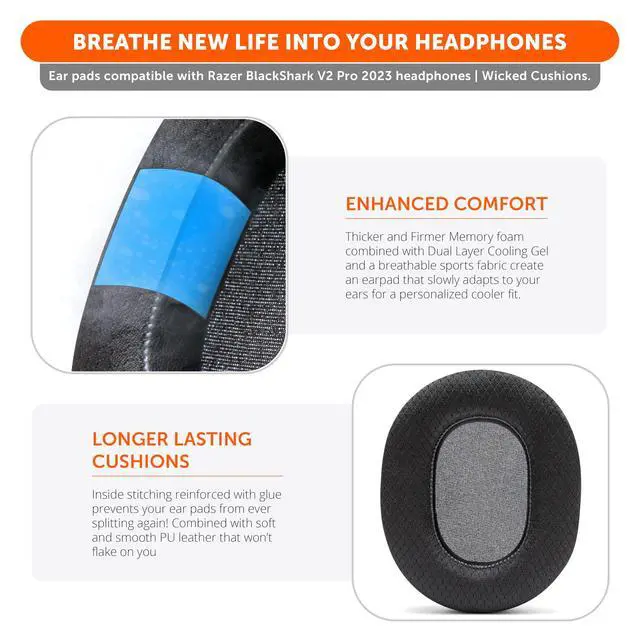 Alt view image 4 of 7 - Freeze Blackshark V2 Pro 2023 - Cooling Gel Earpads by Wicked Cushions Only (Does not fit Old Blackshark V2 Pro) - Boost Comfort, Thickness, & Sound Isolation for Epic Gaming | Black