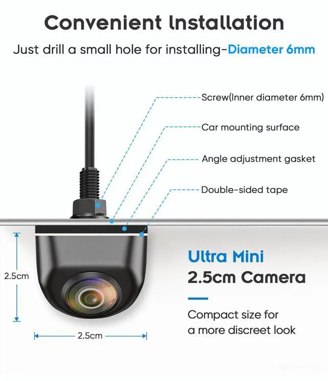 Alt view image 3 of 7 - AS-2 Back Up Camera - Rear View Backup Camera for Car and Truck | AHD 1080P Mini Reverse Camera, 170° Wide Angle, Night & Day Crystal-Clear Vision, IP69 Waterproof Metal Housing