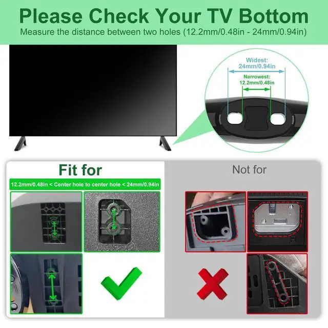 Alt view image 2 of 7 - TV Stand for Sceptre TV Legs, for Sceptre TV Base Stand, Compatible with TV Holes Center Distance 1.22cm/0.48inch - 2.4cm/ 0.94inch, Easy to Install, with Screws, Black