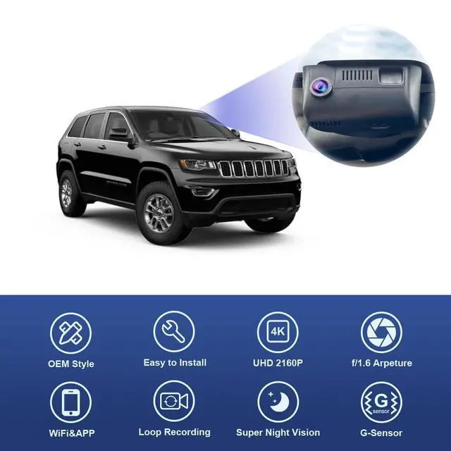 Alt view image 3 of 7 - 4K Dash Cam Suitable for Jeep Grand Cherokee 2018-2021 & SRT (HD2-D7600), OEM Factory Look, UHD 2160P Video, Built-in WiFi & APP, Loop Recording, Gravity Sensor, Easy to Install, 64GB Card