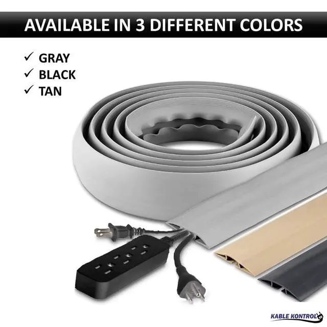 Alt view image 2 of 7 - Floor Cord Cover kit - 6 Feet Long Black Plastic Cable Protector, Hides Cords and Conceals Wires, for Extension Cord Cable Management, Channel Size 0.75 W x 0.43 H