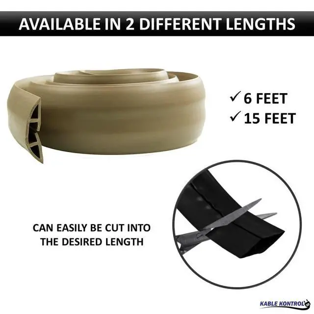 Alt view image 3 of 7 - Floor Cord Cover kit - 6 Feet Long Black Plastic Cable Protector, Hides Cords and Conceals Wires, for Extension Cord Cable Management, Channel Size 0.75 W x 0.43 H