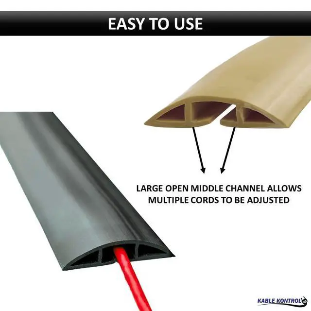 Alt view image 4 of 7 - Floor Cord Cover kit - 6 Feet Long Black Plastic Cable Protector, Hides Cords and Conceals Wires, for Extension Cord Cable Management, Channel Size 0.75 W x 0.43 H