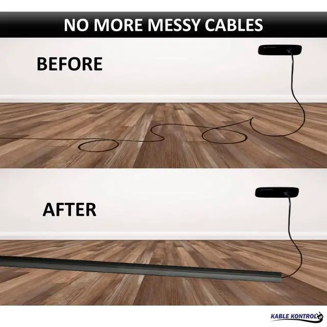 Alt view image 6 of 7 - Floor Cord Cover kit - 6 Feet Long Black Plastic Cable Protector, Hides Cords and Conceals Wires, for Extension Cord Cable Management, Channel Size 0.75 W x 0.43 H