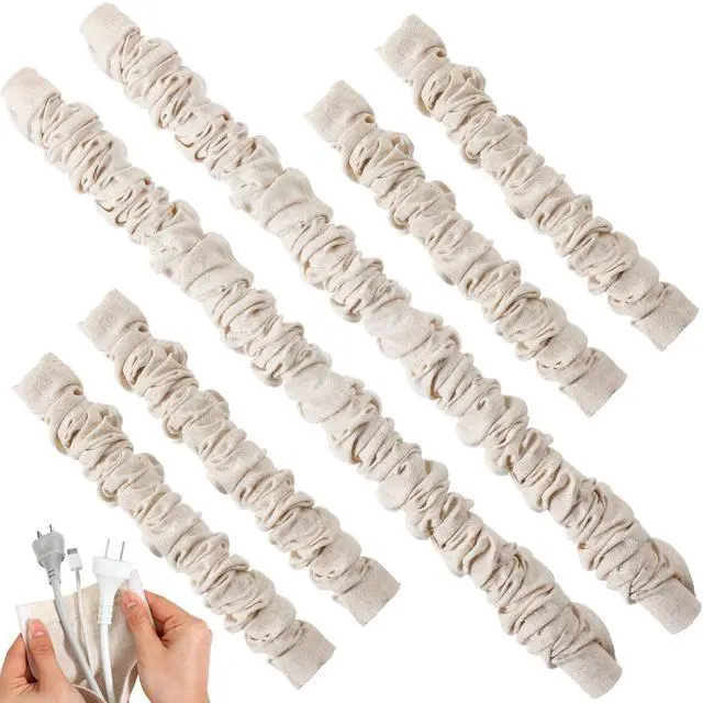 Main image of 6 Pack Fabric Cord Cover for Electric Wire Chandelier Chain Cover Swing Chain Linen Shade with Hidden Hook Loop Closure Sleeves for Chandelier Wires Cable Swing(Beige,2×5.3ft, 4×2.6ft)
