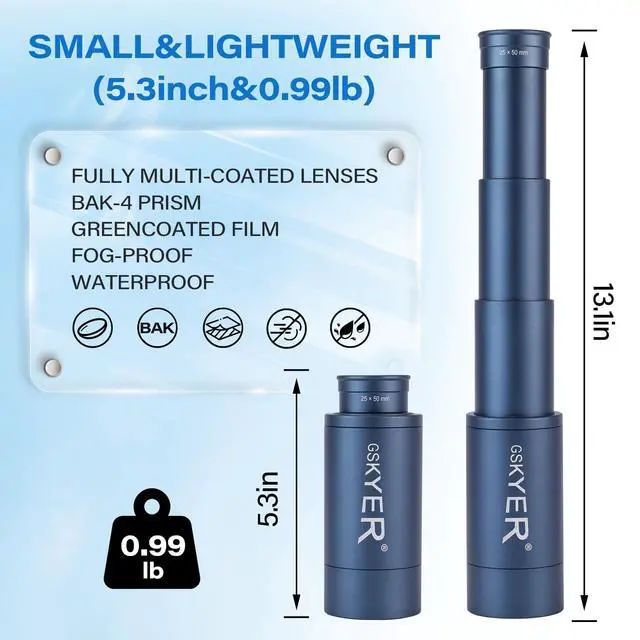 Alt view image 5 of 7 - 25x50 Monocular Telescope, Monoculars for Adults High Powered: Compact HD Zoom Scope for Men Gifts Cool Gadgets with BAK4 Prism & FMC Lens, Pirate Binoculars for Kids Spotting Hunting Camping