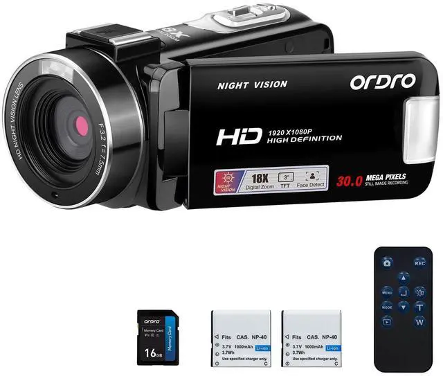 Main image of B320 1080P 30FPS Video Camera Recorder, Full HD 30MP 18X Digital Zoom Camcorder, YouTube Vlogging Camera Infrared Night Vision, 3.0 Inch Flip Screen, 2 Batteries, Remote Control (Black)