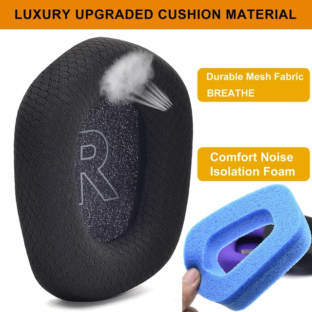 Alt view image 4 of 6 - Mesh Fabric Earpads for Logitech G733 G535 G335 Headphone-Black Ear Pads with Durable Mesh Fabric for Logitech G733 Lightspeed Wireless Gaming Headset, Comfort Noise Isolation Foam