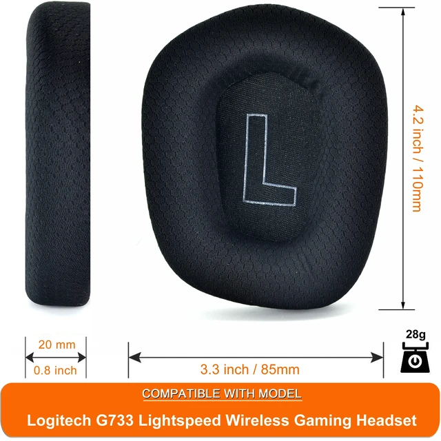 Alt view image 5 of 6 - Mesh Fabric Earpads for Logitech G733 G535 G335 Headphone-Black Ear Pads with Durable Mesh Fabric for Logitech G733 Lightspeed Wireless Gaming Headset, Comfort Noise Isolation Foam