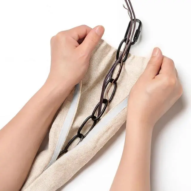Alt view image 3 of 7 - 6 Pack Fabric Cord Cover for Electric Wire Chandelier Chain Cover Swing Chain Linen Shade with Hidden Hook Loop Closure Sleeves for Chandelier Wires Cable Swing(Beige,2×5.3ft, 4×2.6ft)