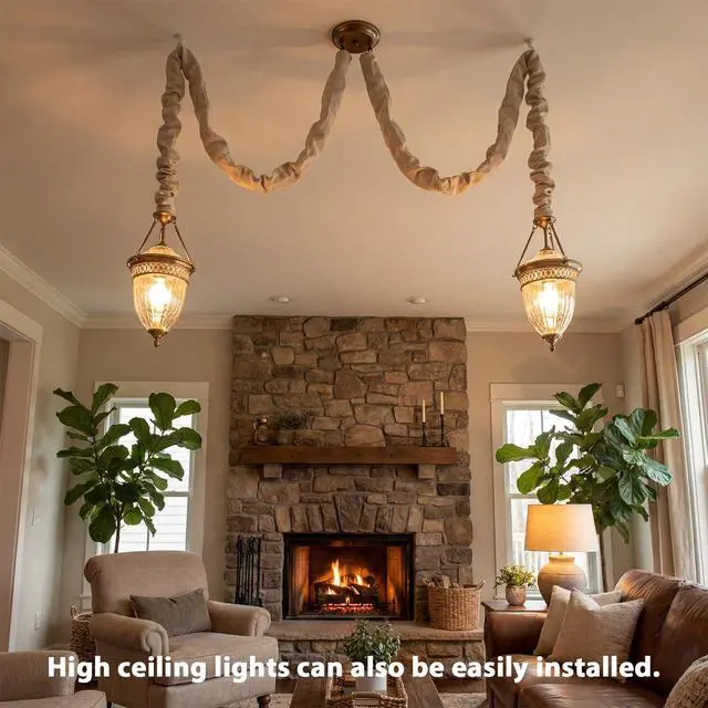 Alt view image 6 of 7 - 6 Pack Fabric Cord Cover for Electric Wire Chandelier Chain Cover Swing Chain Linen Shade with Hidden Hook Loop Closure Sleeves for Chandelier Wires Cable Swing(Beige,2×5.3ft, 4×2.6ft)