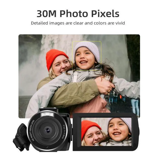 Alt view image 4 of 7 - B320 1080P 30FPS Video Camera Recorder, Full HD 30MP 18X Digital Zoom Camcorder, YouTube Vlogging Camera Infrared Night Vision, 3.0 Inch Flip Screen, 2 Batteries, Remote Control (Black)