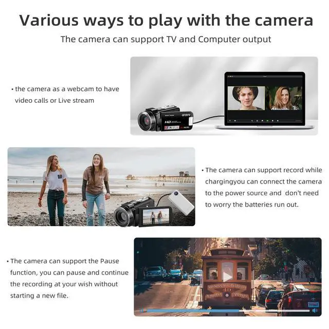 Alt view image 6 of 7 - B320 1080P 30FPS Video Camera Recorder, Full HD 30MP 18X Digital Zoom Camcorder, YouTube Vlogging Camera Infrared Night Vision, 3.0 Inch Flip Screen, 2 Batteries, Remote Control (Black)