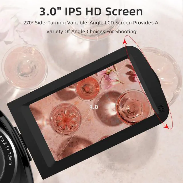 Alt view image 5 of 7 - B320 1080P 30FPS Video Camera Recorder, Full HD 30MP 18X Digital Zoom Camcorder, YouTube Vlogging Camera Infrared Night Vision, 3.0 Inch Flip Screen, 2 Batteries, Remote Control (Black)