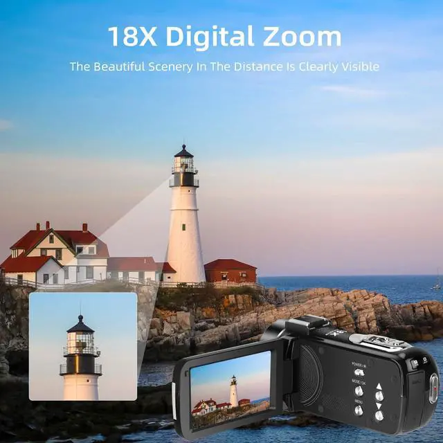 Alt view image 7 of 7 - B320 1080P 30FPS Video Camera Recorder, Full HD 30MP 18X Digital Zoom Camcorder, YouTube Vlogging Camera Infrared Night Vision, 3.0 Inch Flip Screen, 2 Batteries, Remote Control (Black)