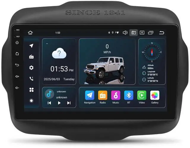 Main image of Android 14 Car Radio Stereo for Jeep Renegade 2015-2023, Octa Core 6+64GB Car Radio9" IPS Touch Screen GPS Navigation Bluetooth Head Unit Built-in Autoplay Carplay Support 4G LTE FM/AM DSP SWC WiFi