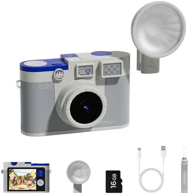 Main image of CHUZHAO Aesthetic Retro Camera, Autofocus 12MP 1080P with Fill Light Creative Filters 16GB Card, Compact Travel Point and Shoot Digital Camera for Boys Girls and Teens, Gray