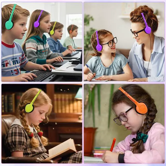 Alt view image 7 of 7 - Class Set Headphones for Kids Students School Classroom 20 Pack | Bulk Headphones for Kids Adjustable with 3.5 mm Jack for Library Children Mixed Colors