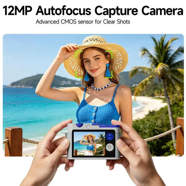 Alt view image 3 of 7 - CHUZHAO Aesthetic Retro Camera, Autofocus 12MP 1080P with Fill Light Creative Filters 16GB Card, Compact Travel Point and Shoot Digital Camera for Boys Girls and Teens, Gray