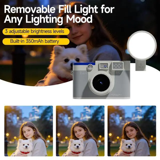 Alt view image 5 of 7 - CHUZHAO Aesthetic Retro Camera, Autofocus 12MP 1080P with Fill Light Creative Filters 16GB Card, Compact Travel Point and Shoot Digital Camera for Boys Girls and Teens, Gray