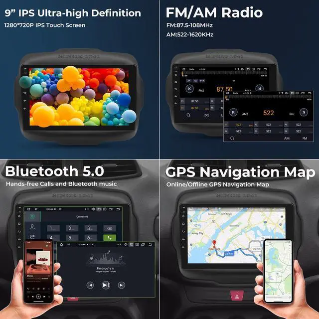 Alt view image 3 of 7 - Android 14 Car Radio Stereo for Jeep Renegade 2015-2023, Octa Core 6+64GB Car Radio9" IPS Touch Screen GPS Navigation Bluetooth Head Unit Built-in Autoplay Carplay Support 4G LTE FM/AM DSP SWC WiFi