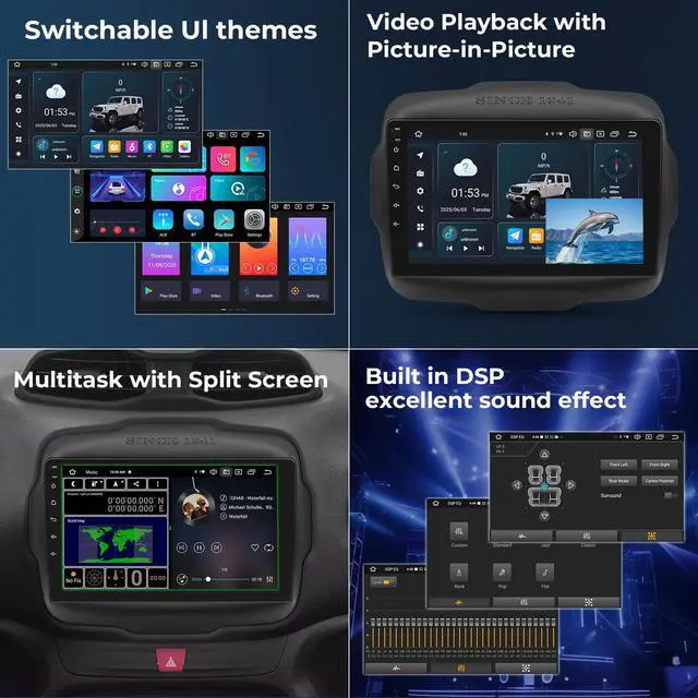 Alt view image 4 of 7 - Android 14 Car Radio Stereo for Jeep Renegade 2015-2023, Octa Core 6+64GB Car Radio9" IPS Touch Screen GPS Navigation Bluetooth Head Unit Built-in Autoplay Carplay Support 4G LTE FM/AM DSP SWC WiFi