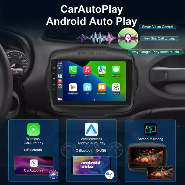 Alt view image 6 of 7 - Android 14 Car Radio Stereo for Jeep Renegade 2015-2023, Octa Core 6+64GB Car Radio9" IPS Touch Screen GPS Navigation Bluetooth Head Unit Built-in Autoplay Carplay Support 4G LTE FM/AM DSP SWC WiFi
