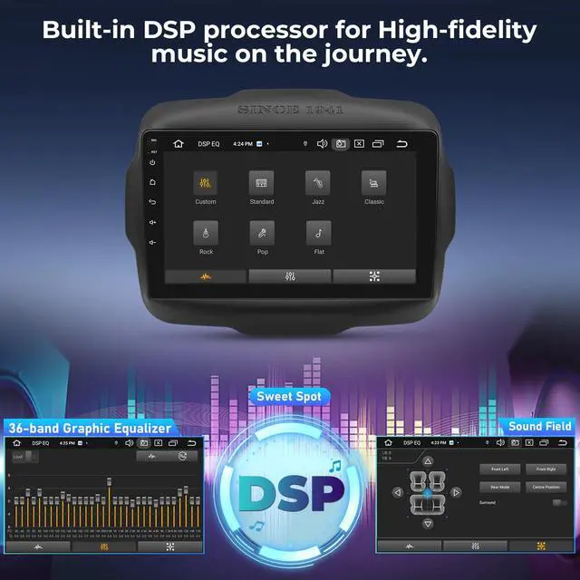 Alt view image 7 of 7 - Android 14 Car Radio Stereo for Jeep Renegade 2015-2023, Octa Core 6+64GB Car Radio9" IPS Touch Screen GPS Navigation Bluetooth Head Unit Built-in Autoplay Carplay Support 4G LTE FM/AM DSP SWC WiFi