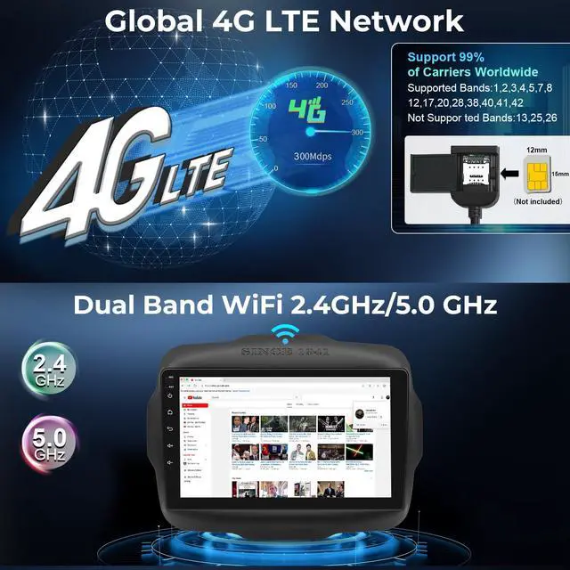 Alt view image 5 of 7 - Android 14 Car Radio Stereo for Jeep Renegade 2015-2023, Octa Core 6+64GB Car Radio9" IPS Touch Screen GPS Navigation Bluetooth Head Unit Built-in Autoplay Carplay Support 4G LTE FM/AM DSP SWC WiFi