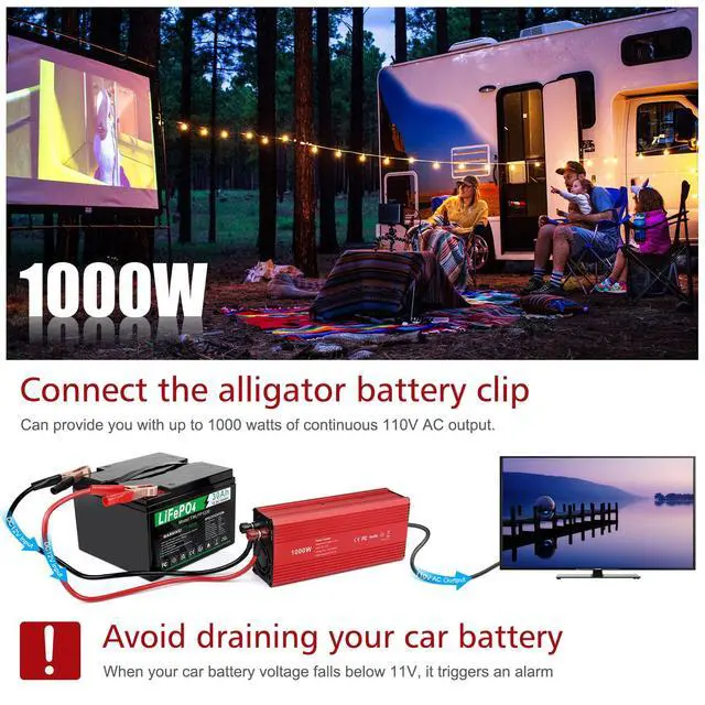 Alt view image 5 of 7 - 1000W/2000W(Peak) Power Inverter for Vehicles, DC 12V to 110V AC Converter with Dual AC Outlets and Dual USB Car Charger for Car Laptop Computer