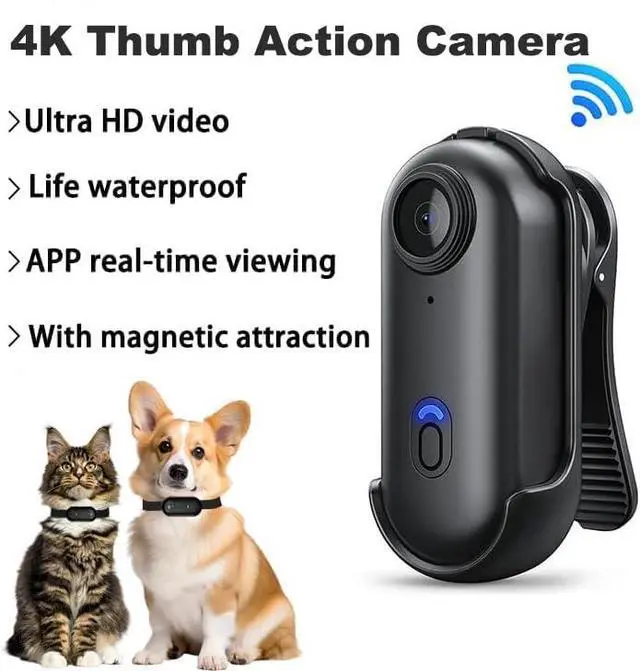 Alt view image 6 of 7 - 4K Mini Action Camera, Portable Vlogging Camera, Waterproof Wearable Body Camera 4K with 360° Rotation Clip, Magnetic Hands-Free POV Camcorder for Cycling, Motorcycle, Pet Walking, Vlogging, Skiing