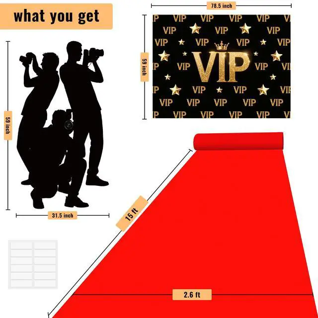 Alt view image 2 of 6 - Red Carpet Runner,VIP Photography Backdrop,Backdrop Film Movie Theme Party Decorations Accessory and Red Carpet Runner 2.6 x 15 ft with Tape