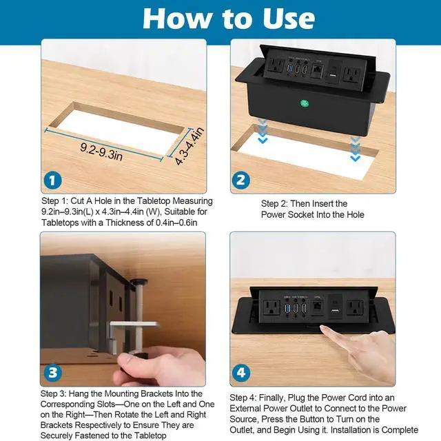 Alt view image 4 of 7 - Table Pop up Power Strip Box Desktop Pop Up Outlet Recessed Multimedia Strip Socket Conference Table Power Hub Hidden Table Connection Box with Outlet Network HDMI for Office Desk (Black-D)