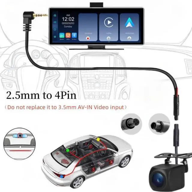 Alt view image 5 of 7 - 4 Pin Backup Camera for Carplay Screen Monitor Support Mirror Image AHD 1080P Reverse Camera 2.5mm Jack to 4 Pin Front/Rear View Camera, 20ft Male Plug