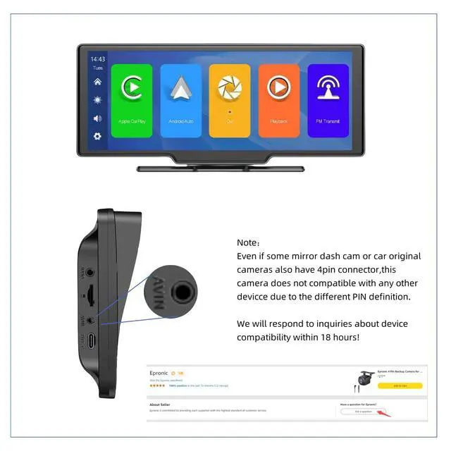 Alt view image 6 of 7 - 4 Pin Backup Camera for Carplay Screen Monitor Support Mirror Image AHD 1080P Reverse Camera 2.5mm Jack to 4 Pin Front/Rear View Camera, 20ft Male Plug
