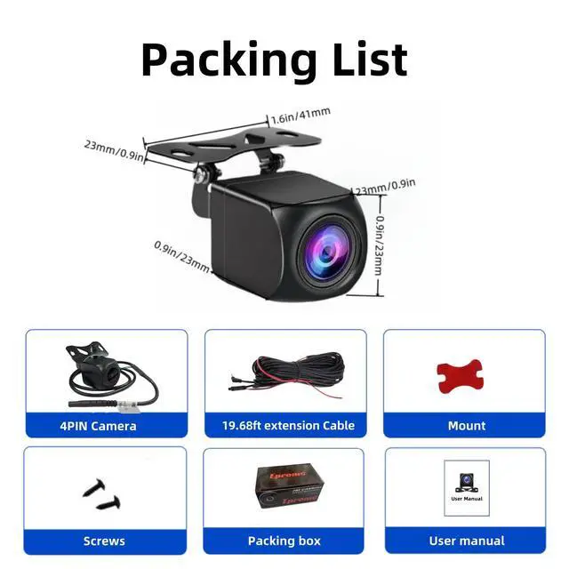 Alt view image 7 of 7 - 4 Pin Backup Camera for Carplay Screen Monitor Support Mirror Image AHD 1080P Reverse Camera 2.5mm Jack to 4 Pin Front/Rear View Camera, 20ft Male Plug