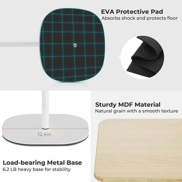 Alt view image 5 of 7 - Portable Laptop Floor Stand, Bedside/Sofa Table with Height Adjustable 18''~47'', Stylish Movable Workstation Floor Standing Desk for Office, Meeting Room, Living Room Easy Assembly, White
