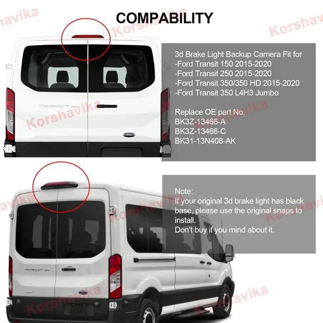 Alt view image 2 of 7 - High Mount Third Brake Light Backup Camera for Ford Transit 150 250 350 350HD 2014-2018