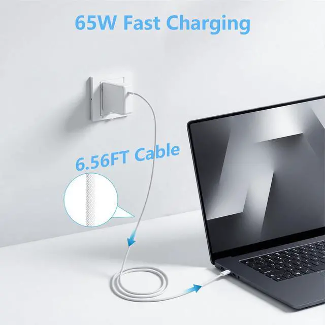 Alt view image 4 of 7 - 65W USB C Laptop Charger Compatible with Samsung Galaxy Book Series | for Samsung Galaxy Book Pro & Book 6/5/4/3, Galaxy Book Pro 360 NP950QDB, 6.56FT Fast Charging, Dual Type-C Braided Cable