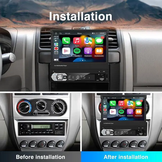 Alt view image 2 of 7 - Single Din Carplay Android-Auto-Car-Radio 7-inch Flip Out Touchscreen | Type-C&USB Bluetooth Backup Camera FM/RDS MP5 Player Manual screen