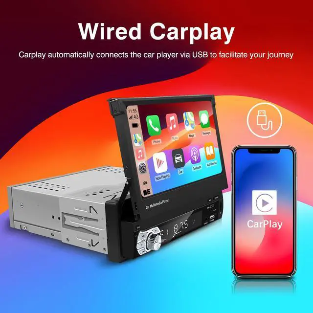 Alt view image 3 of 7 - Single Din Carplay Android-Auto-Car-Radio 7-inch Flip Out Touchscreen | Type-C&USB Bluetooth Backup Camera FM/RDS MP5 Player Manual screen