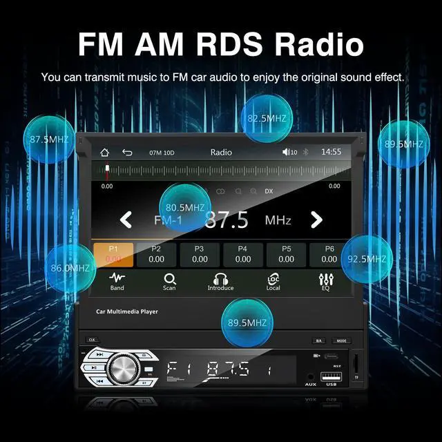 Alt view image 5 of 7 - Single Din Carplay Android-Auto-Car-Radio 7-inch Flip Out Touchscreen | Type-C&USB Bluetooth Backup Camera FM/RDS MP5 Player Manual screen