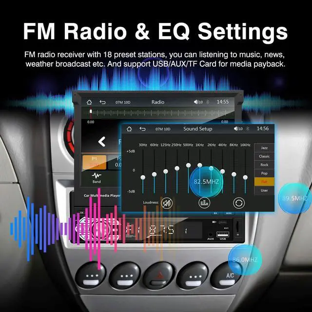 Alt view image 6 of 7 - Single Din Carplay Android-Auto-Car-Radio 7-inch Flip Out Touchscreen | Type-C&USB Bluetooth Backup Camera FM/RDS MP5 Player Manual screen