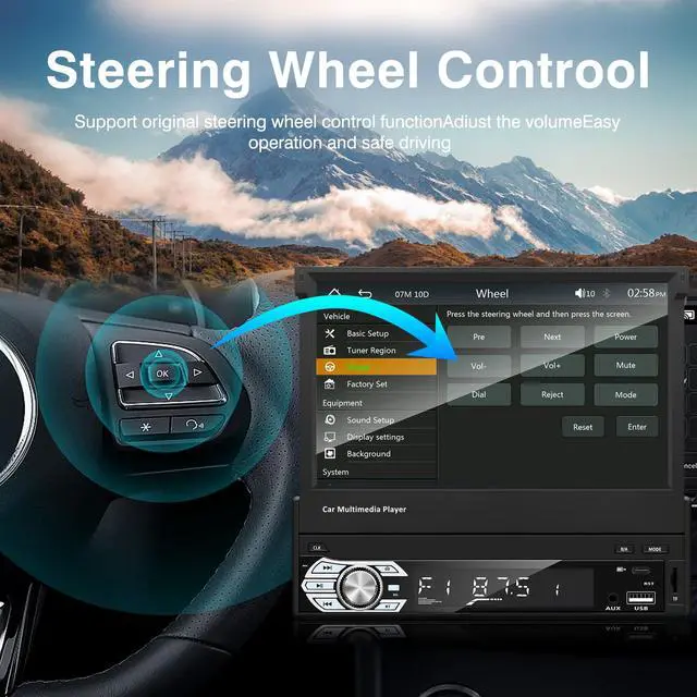 Alt view image 7 of 7 - Single Din Carplay Android-Auto-Car-Radio 7-inch Flip Out Touchscreen | Type-C&USB Bluetooth Backup Camera FM/RDS MP5 Player Manual screen
