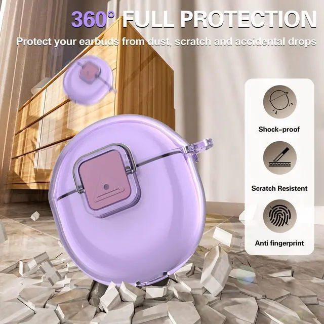 Alt view image 3 of 7 - Case for Google Pixel Buds 2a Case Cover, Clear TPU Cover with Secure Lock Shockproof Protective Skin Case for Google Pixel Buds 2a 2025 with Keychain &Cleaner Kit for Girls Boy (Clear Purple)