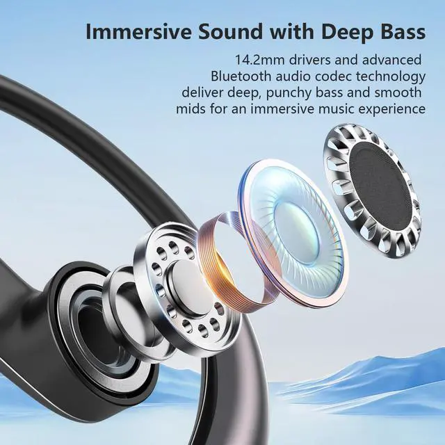 Alt view image 3 of 7 - Open Ear Bone Conduction HeadphonesOver Ear Earbuds with Ergonomic Earhook,Bluetooth Headphones 5.4 with Smart Digital Display,50H Playtime,IPX7 Waterproof,Design for Running Walking Black